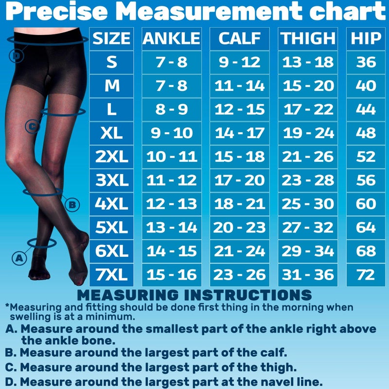 ABSOLUTE SUPPORT Made in USA - Sheer Compression Pantyhose for Women 20-30mmHg - Graduated Support Compression Tights for Varicose Veins Circulation, Edema, Pain Relief - Black, Medium - A207BL2 - Image 3